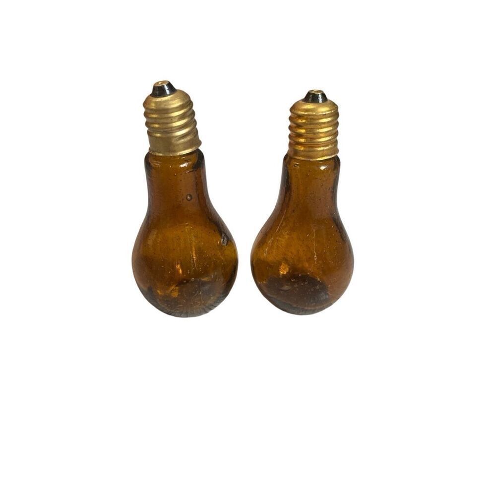 Vintage Amber Blown glass Light Bulb salt & pepper shaker set NEW